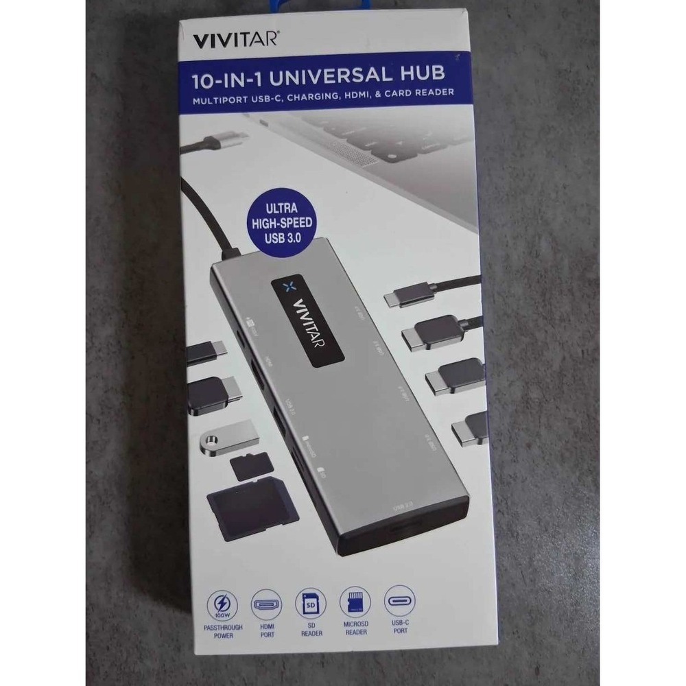Vivitar 10-In-1 Universal Hub USB-C Multiport Adapter HDMI SD Reader VIVRW7325
